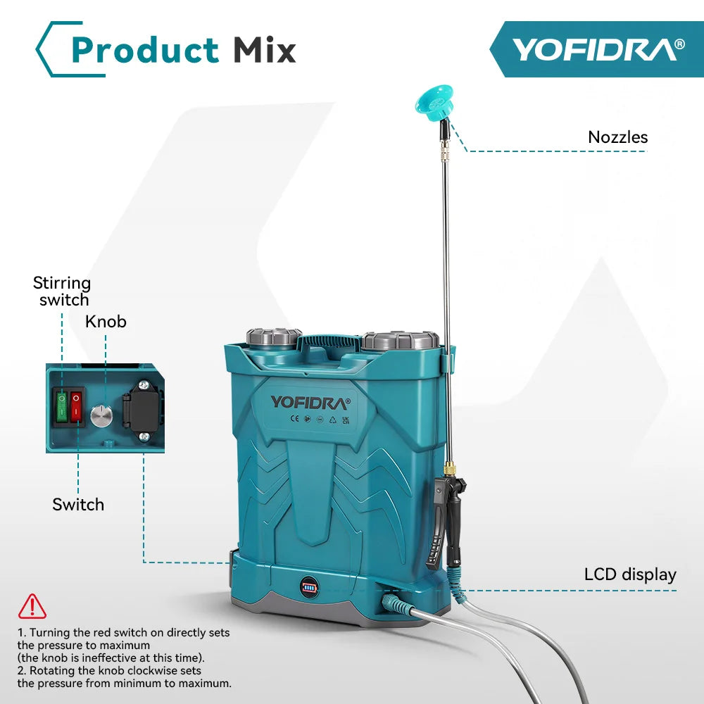 YOFIDRA 20L Electric Sprayer High Capacity Yard Lawn Spraying Irrigation Backpack Sprayer Power Tools for Makita Battery Pin