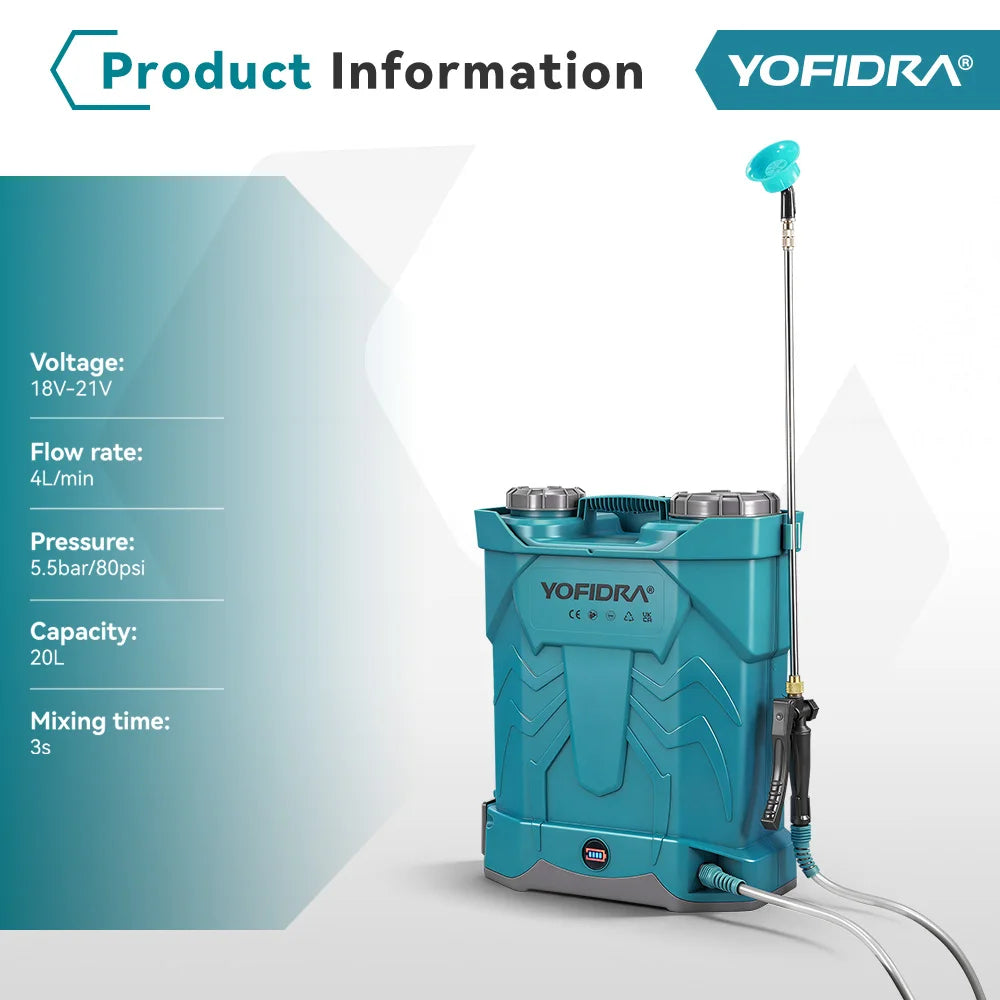 YOFIDRA 20L Electric Sprayer High Capacity Yard Lawn Spraying Irrigation Backpack Sprayer Power Tools for Makita Battery Pin