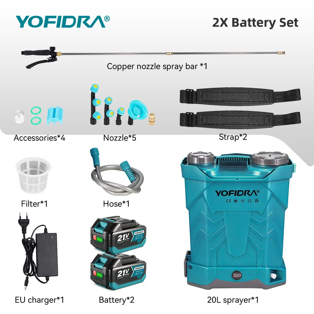 YOFIDRA 20L Electric Sprayer High Capacity Yard Lawn Spraying Irrigation Backpack Sprayer Power Tools for Makita Battery Pin