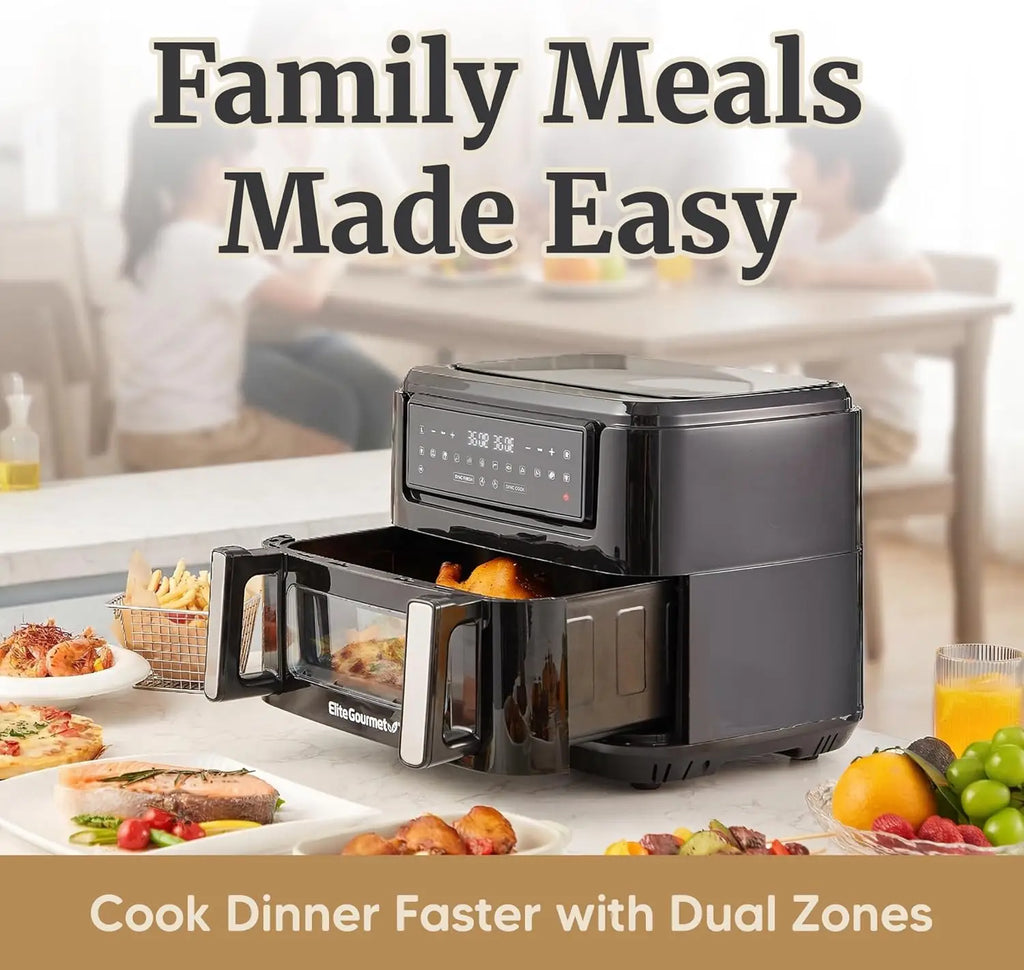 Dual Zone Air Fryer Oven 11QT, Sync Finish & Cook, PFAS Free Nonstick, 10 Presets for Air Fry Bake Roast Broil Toast Dehydrate