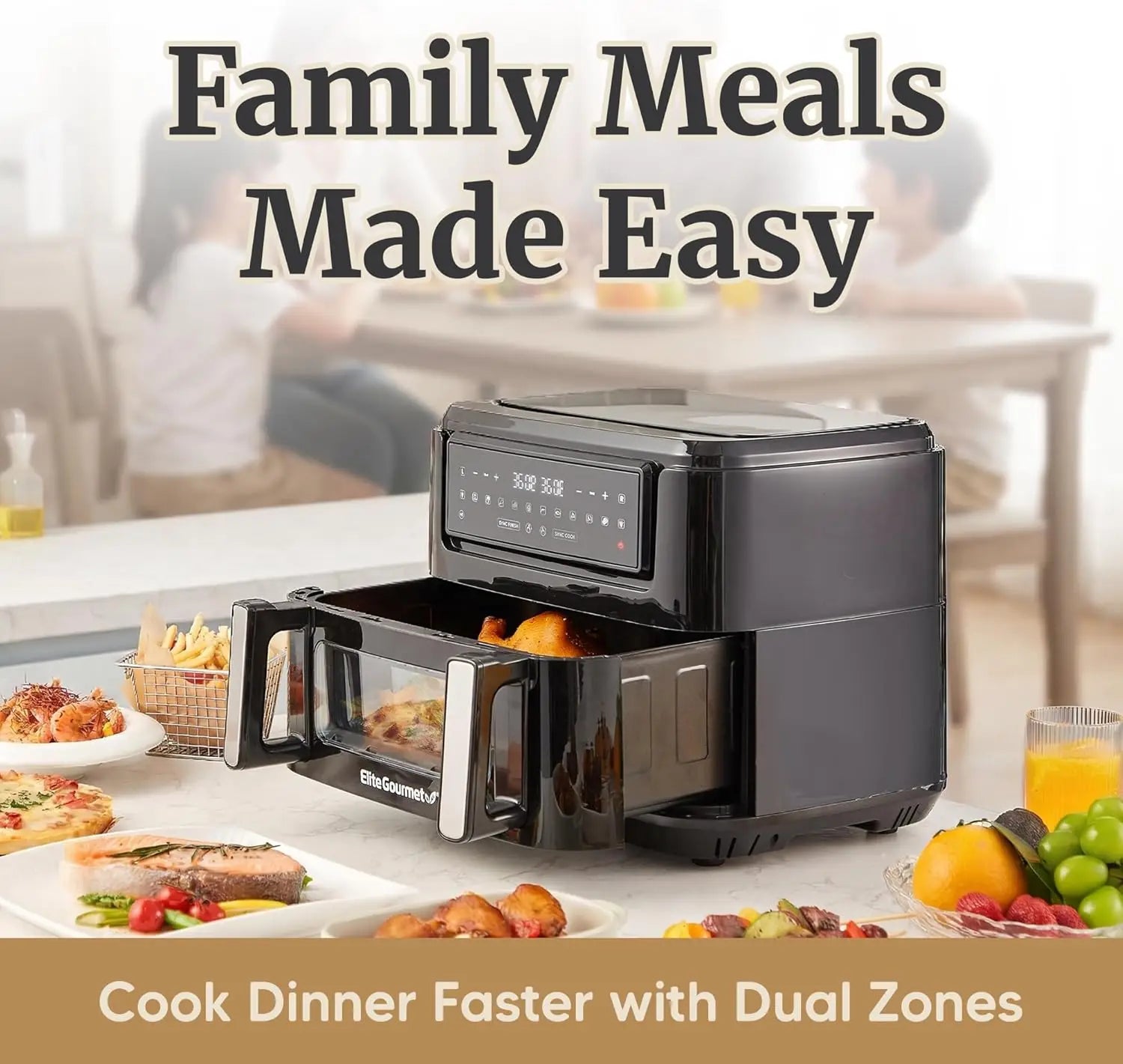 Dual Zone Air Fryer Oven 11QT, Sync Finish & Cook, PFAS Free Nonstick, 10 Presets for Air Fry Bake Roast Broil Toast Dehydrate
