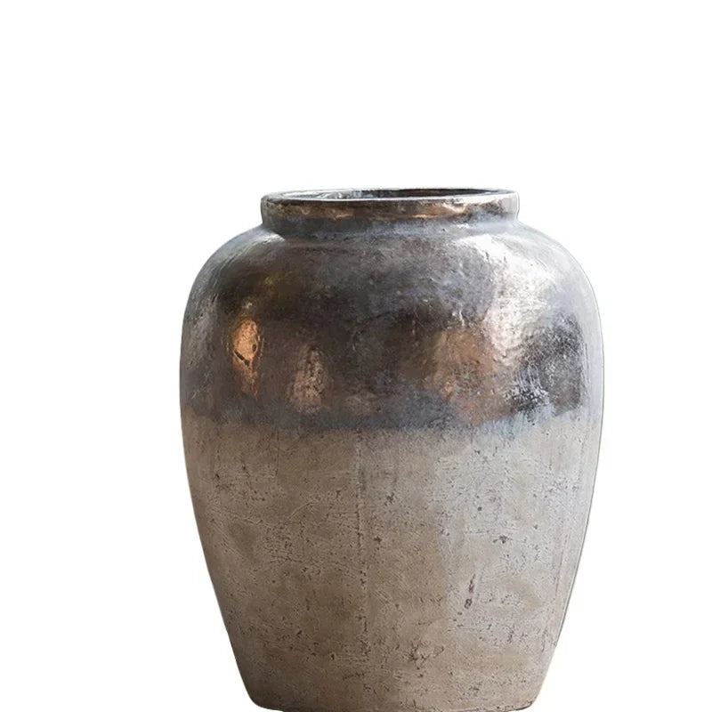 Vintage Distressed Coarse Pottery Vase Handmade Flower Arrangement Ornament for Living Room Bedroom - Unique Flower Vessel
