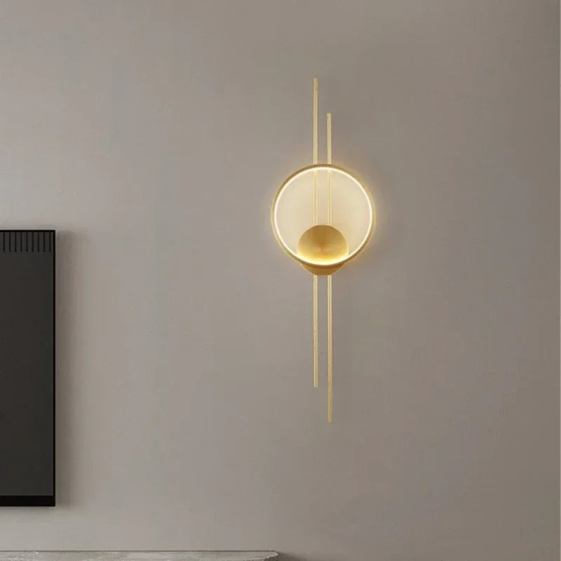 Modern Minimalist Copper LED Wall Lamp, Bedside Living Room Background Wall, Foyer, Aisle Atmosphere Decoration Wall Lamp
