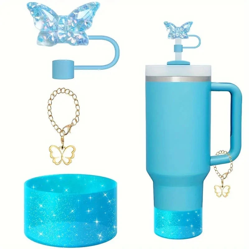 3pcs Cup Accessories Set - Silicone Butterfly Chain, Silicone Boot, and 10mm Straw Covers for Stanley Tumblers 30oz and 40oz