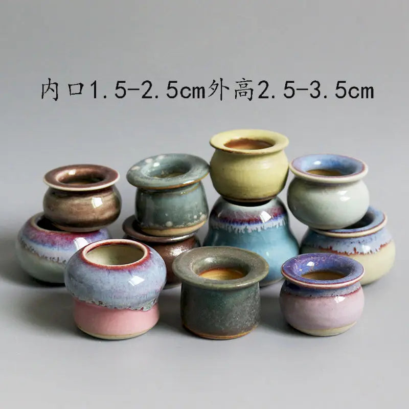 6pc Coarse Pottery Semi Glaze Mini Fleshy Flowerpot Mini Pot Pocket Green Plant Home Decoration Thumb Flowerpot With Hole