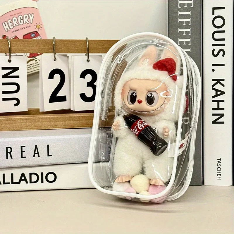 1 Labubu dust cover, PVC transparent portable storage bag for outdoor use, Labubu doll walking bag