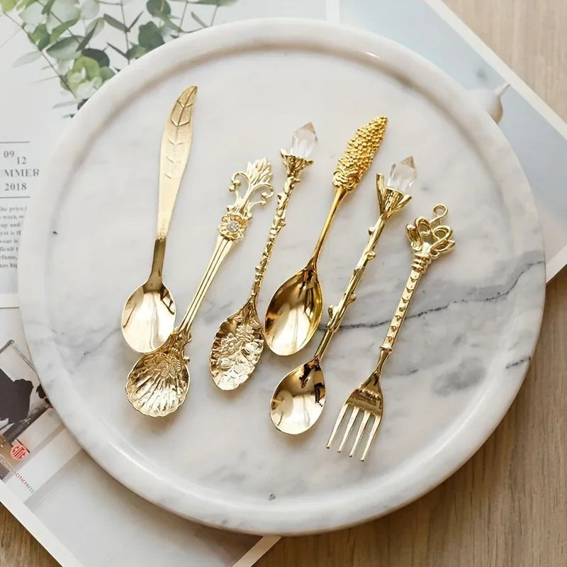 6Pcs/Set Vintage European Palace Tableware Set Fruit Cake Fork Coffee Spoon Kitchen Accessories