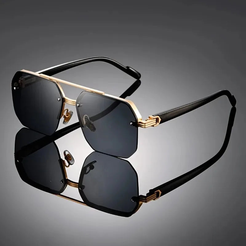 Oversized Double Bridge Sunglasses Frameless Rimless Men's Shades Square Frame UV Protection Street Shooting Eyewear