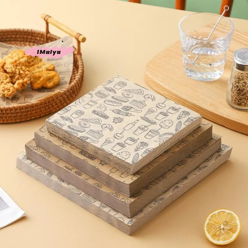 100Pcs Oil-Proof Wax Paper Baking Food Wrappers for Burgers French Fries Sandwiches & Bread - Kitchen Food Baking Tools