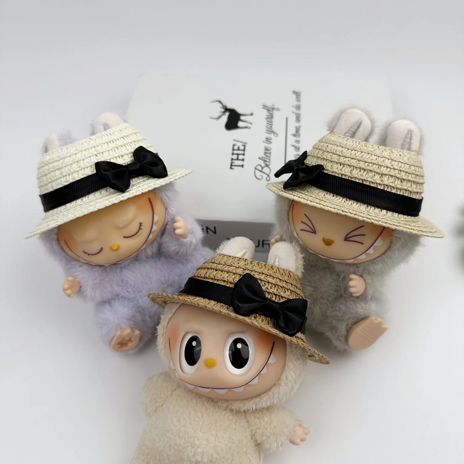 Clothes For Labubu Open-Top Straw Hat Labubu Hat with Bow 1st 2nd 3rd Gen 17cm Labubu Sitting Party Outfit Accessories
