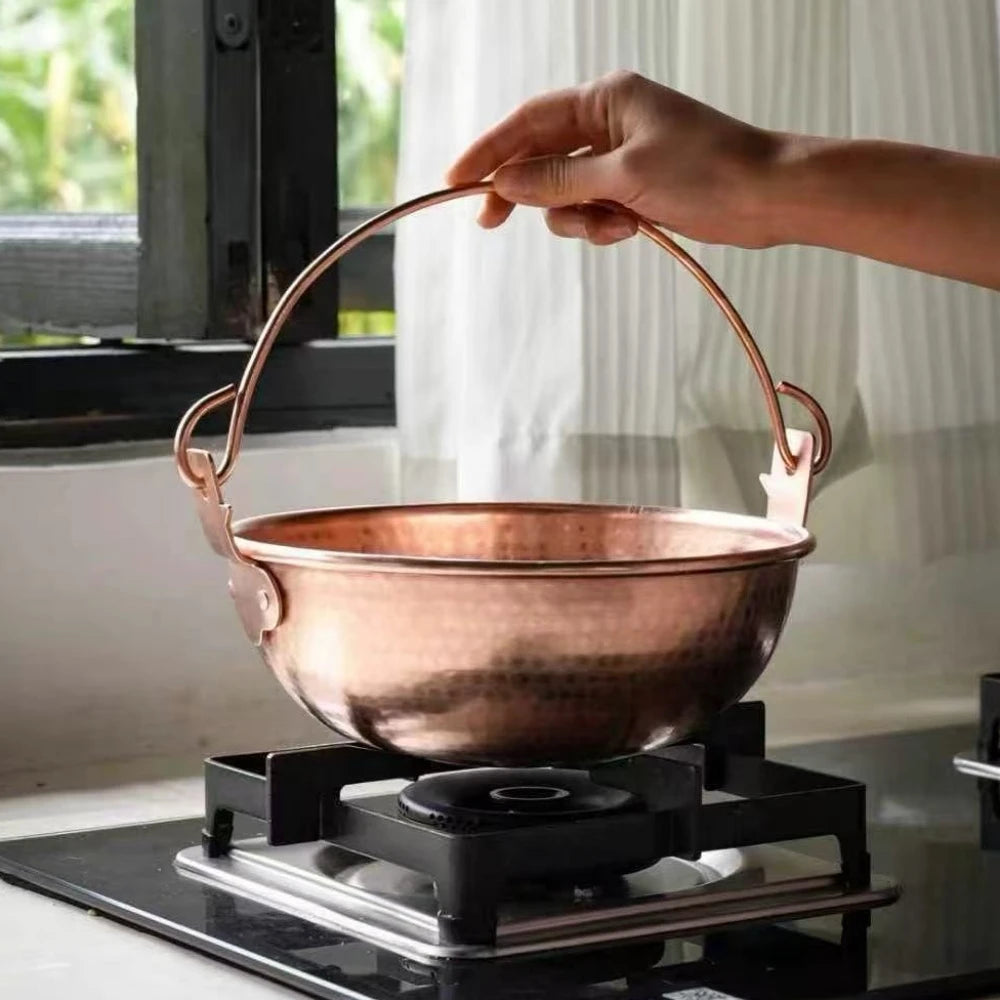 Vintage Copper Hanging Pot,Outdoor Camping Thickened Pot Cooking Utensil Simmering Pasta Stewing,Handcrafted Hammer Texture Pot