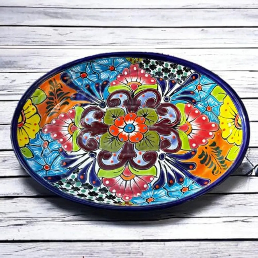 Large Oval Talavera Serving Platter - Vibrant Mexican Floral Pottery - 15x11.5" Ideal for Meats and Entertaining - Authentic Me