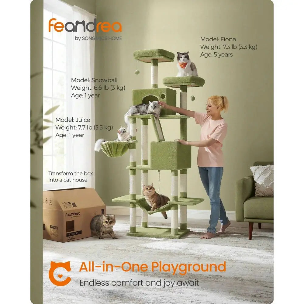Cat Tree Rascadores Para Gatos Cat Supplies Cat Tree, 81.1Inch Large Cat Tower With 13 Ching Posts, 2 Perches, 2 Caves, Basket,