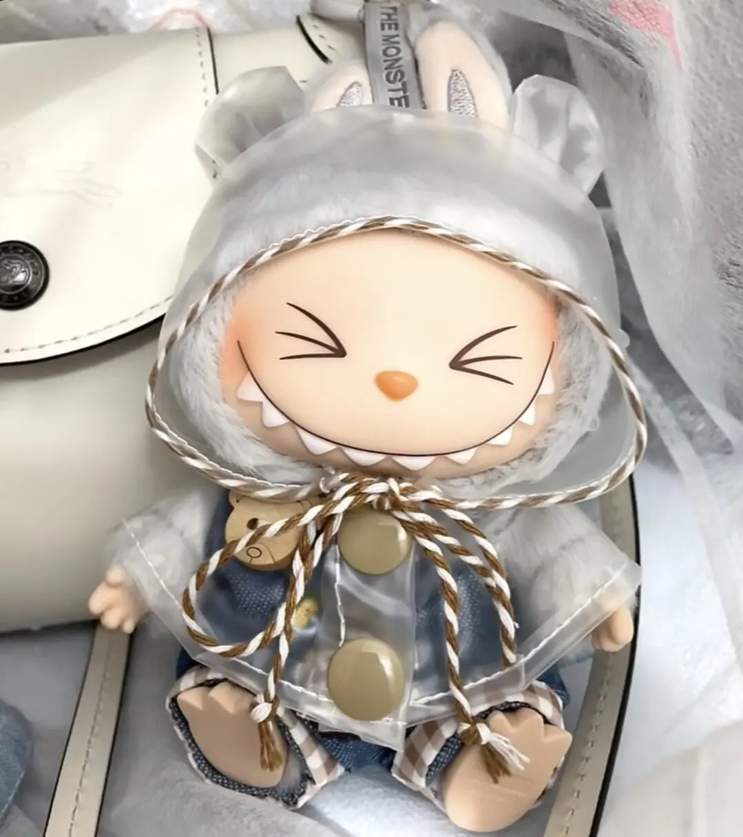 Labubu long-eared transparent raincoat For 15/17cm Labubu Doll Accessories Labubu Rainy Outfit