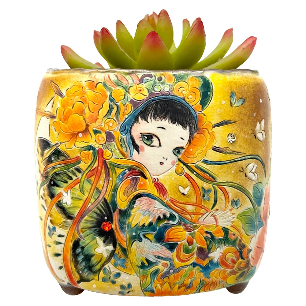 Vintage Hand - Painted Opera Style Succulent Plant Pot, Creative Ceramic Flower Pot for Home Decor