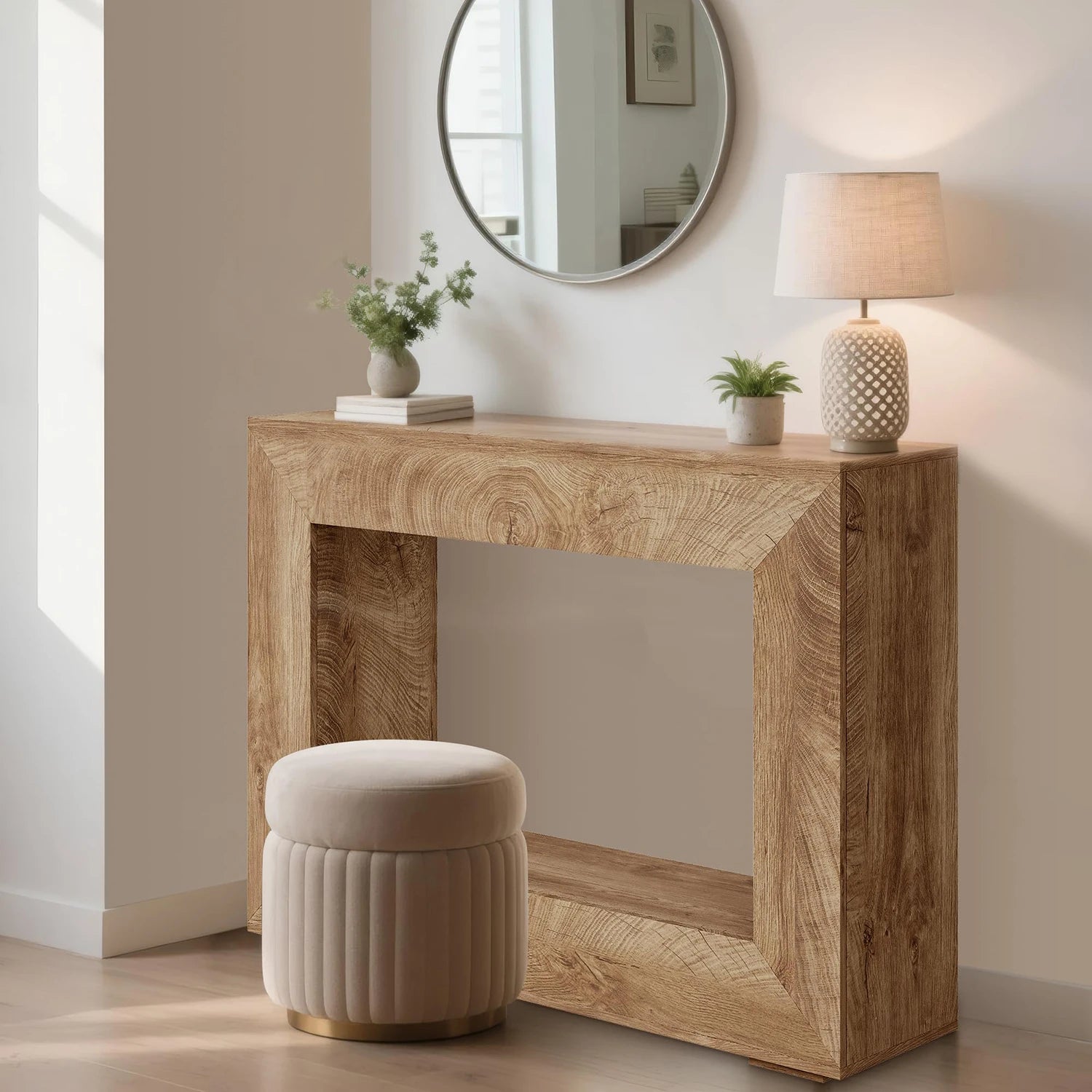 47" Rustic Farmhouse Console Table Wooden Entryway Sofa Table With Open Storage Shelves For Living Room Hallway Foyer Bedroom