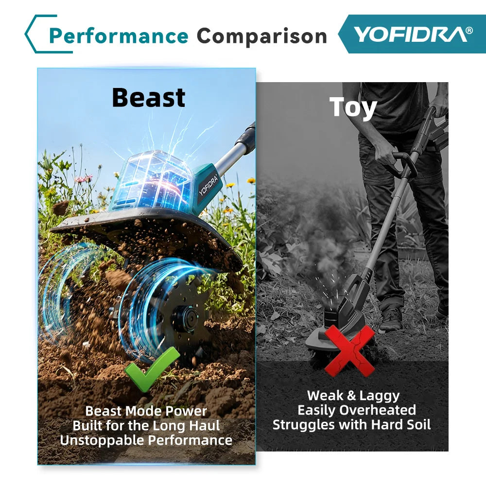 YOFIDRA Brushless Electric Garden Tiller Lawn Mower Rototiller For Soil Cultivation Garden Power Tool For Makita 21V Battery Pin