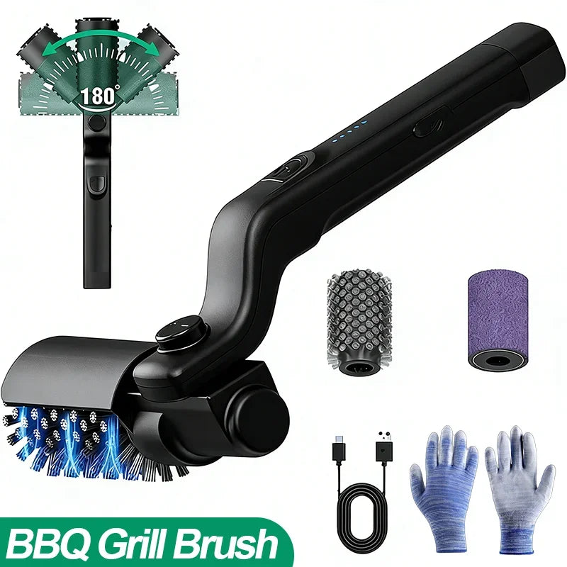 Built-in 4000mAh Rechargeable Battery with 3 Adjustable Speed Modes. The Rotating Cleaning Head Delivers Powerful Scrubbing Force to Remove Burnt Grease, Charred Residue and Food Debris on Grills Without Strenuous Manual Brus
