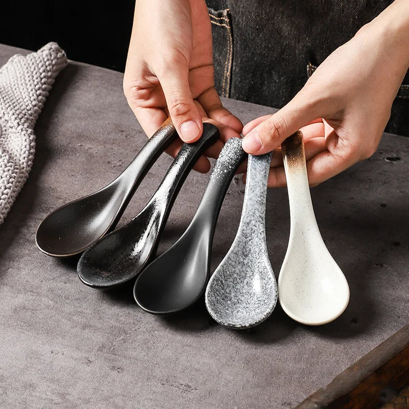 Vintage Japanese Ceramic Tableware Set: Soup Spoons, Ladles & Rice Bowls for Home and Commercial Kitchen