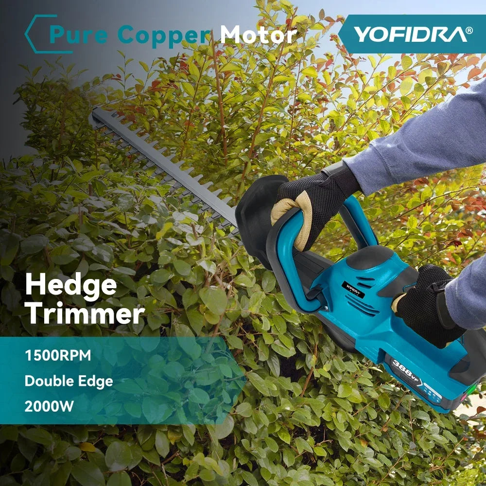 YOFIDRA 2000W Electric Hedge Trimmer 15000RPM Lawn Mower Garden Landscaping Hedge Pruner Trimmer Tool For Makita 18V Battery Pin