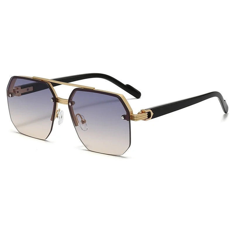 Oversized Double Bridge Sunglasses Frameless Rimless Men's Shades Square Frame UV Protection Street Shooting Eyewear