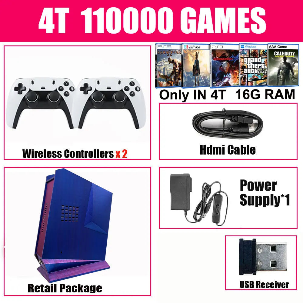 G3 Pro Retro Video Game Console Dual System with 99999+Games for SWITCH/PS3/WIIU/WII/PS2 60+Emulators 2/4T Wireless Controllers