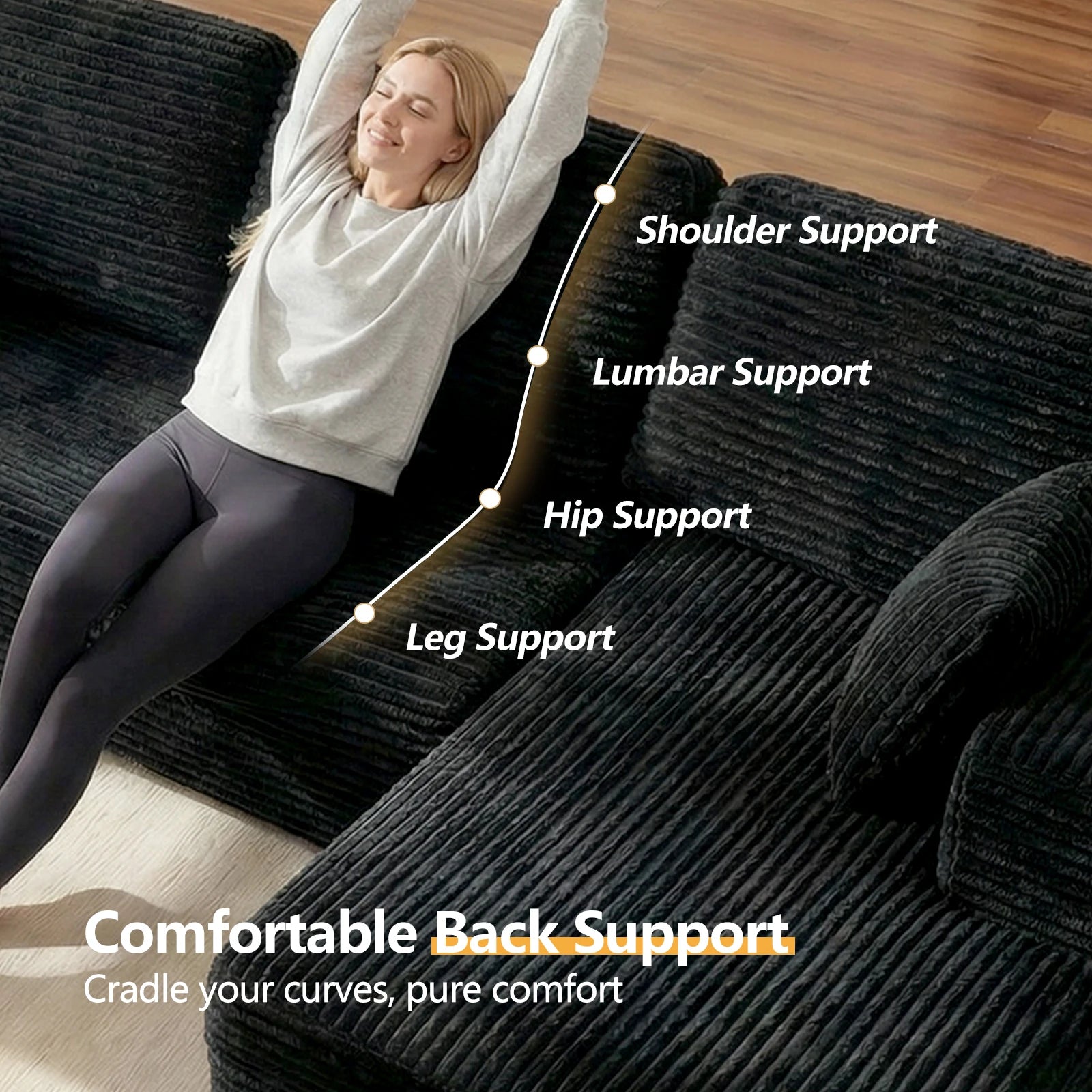 Oversized L Shaped Couch With Chaise, Minimalist Compressed Boneless Couch No Assembly Required, Modular Cloud Sectional Sofa Fo