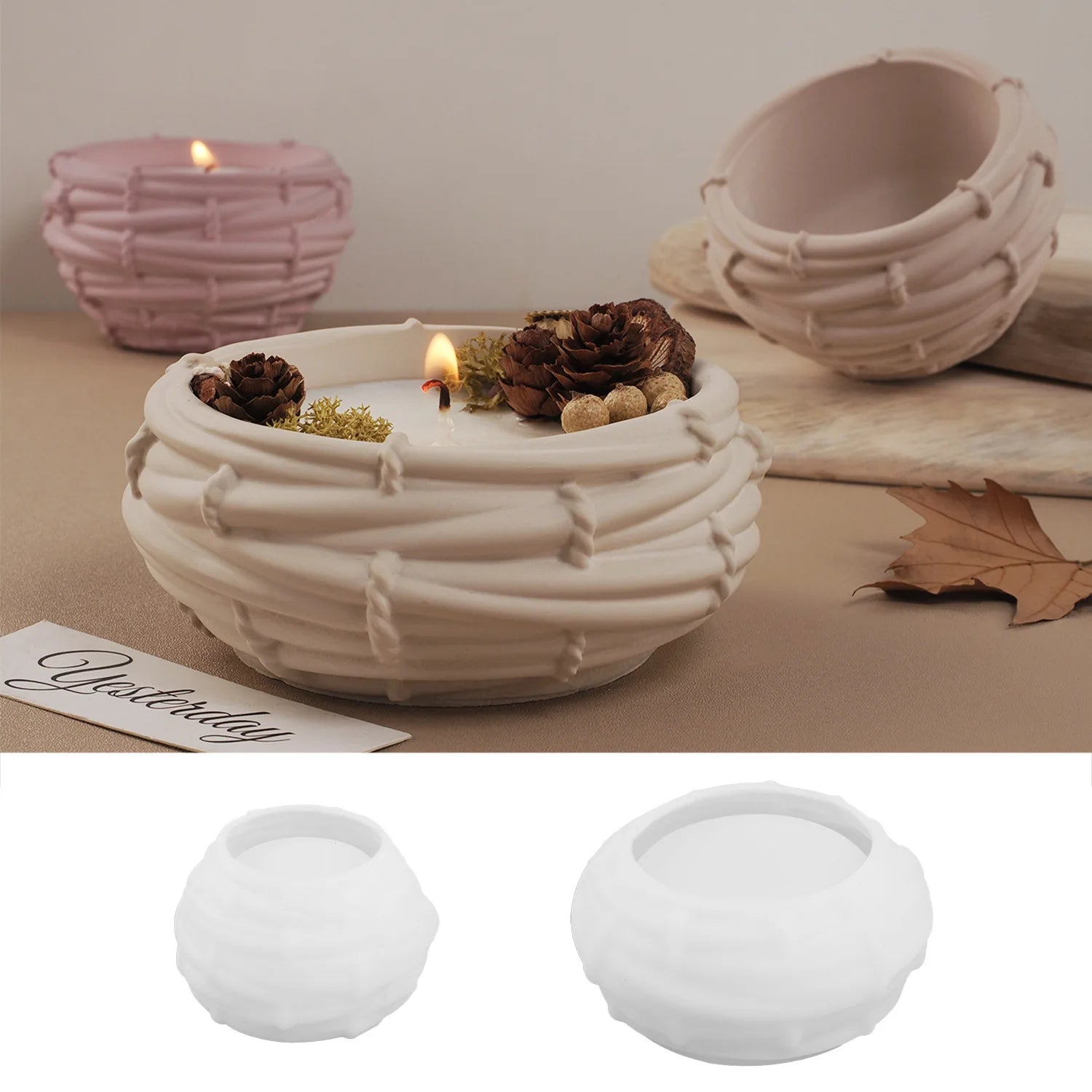Creative Bamboo Basket Candle Bowl Silicone Mold DIY Bird Nest Flowerpot Concrete Cement Mold Jewelry Storage Tray Craft Casting