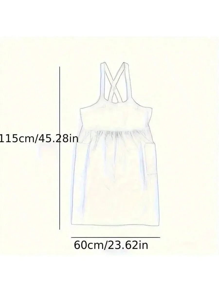 Japanese cotton Aprons for Women with Pockets Cross Back Cute Apron Dress for Gardening Painting Baking and Cooking