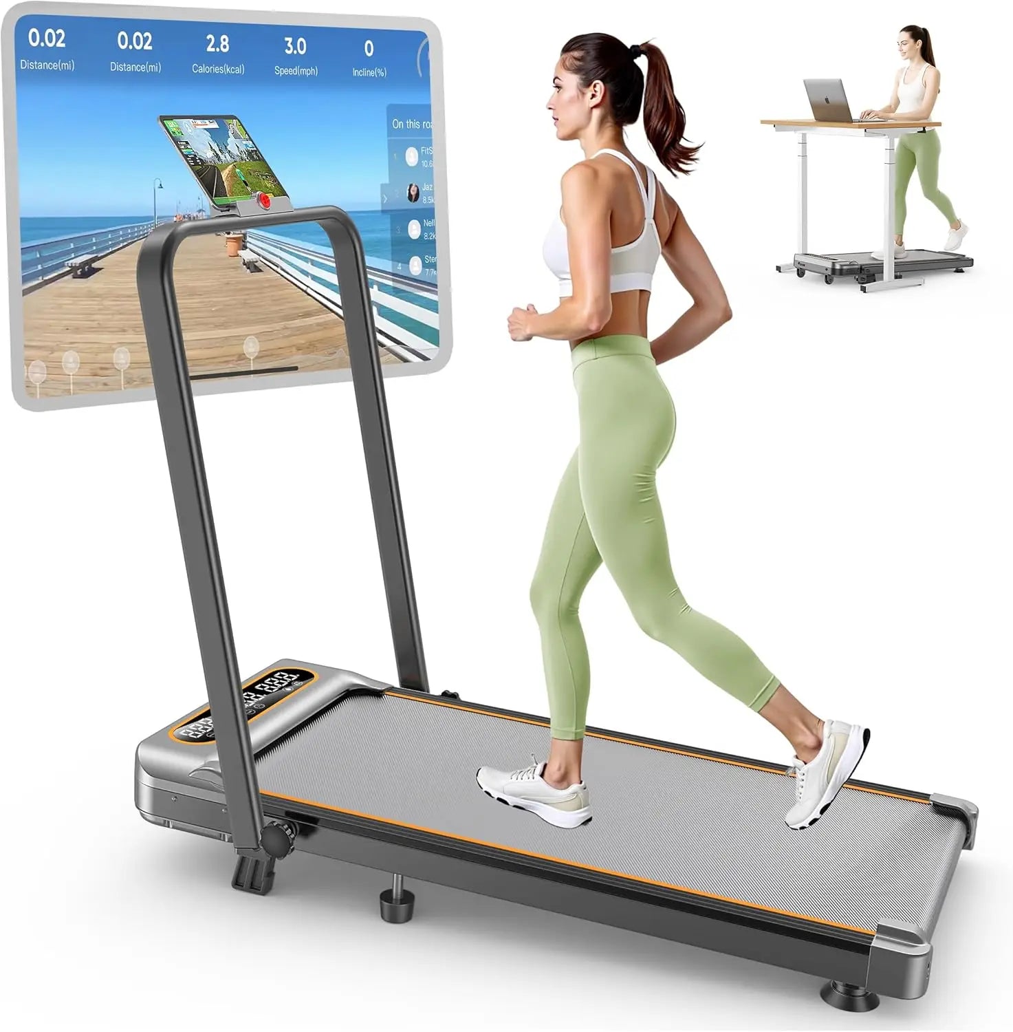 Foldable Treadmill with 12% Incline,3.5HP Low Noise Walking Pad Treadmill with Handle Bar,350 Lbs Capacity, APP Remote Control