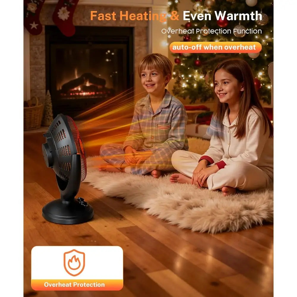 65° Oscillating 800W Radiant Heater with Thermostat, Timer, Safety Features for Indoor Use