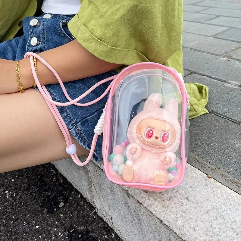 Labubu Protect Case Labubu Sitting Party 17cm Cotton Doll Shoulder Pain Bag PVC Storage Bag Labubu Walk Dustproof Bag