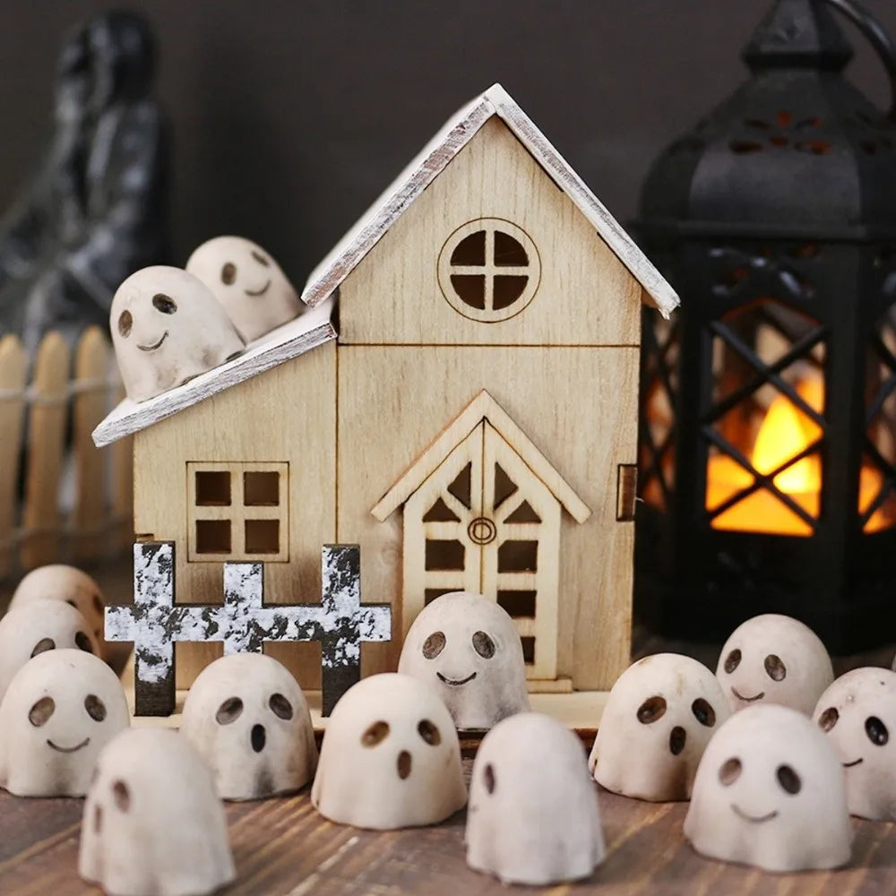 Resin Halloween Ghost Decoration Cute Mini Joy Garden Ghost Ornament Creative White Skull Statue Decorations Desktop Decoration