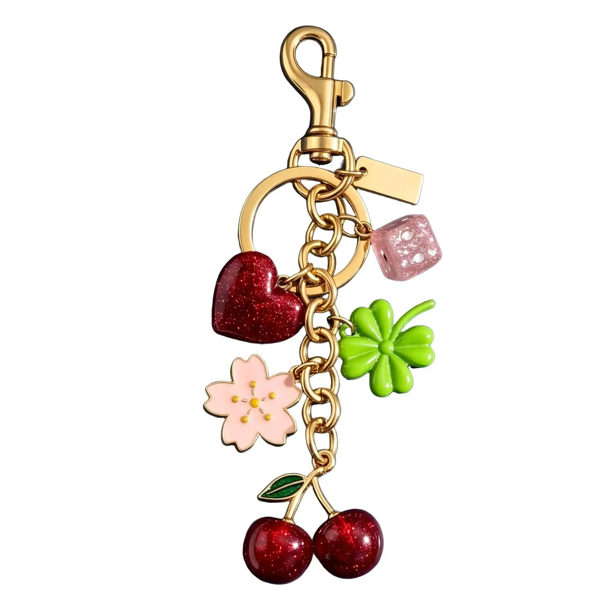 Cherry Bag Charm Gold Tone Multi Charm Sparkly Keychain Purse Accessory For Women Girls Handbags Backpacks Birthday Gifts Cute