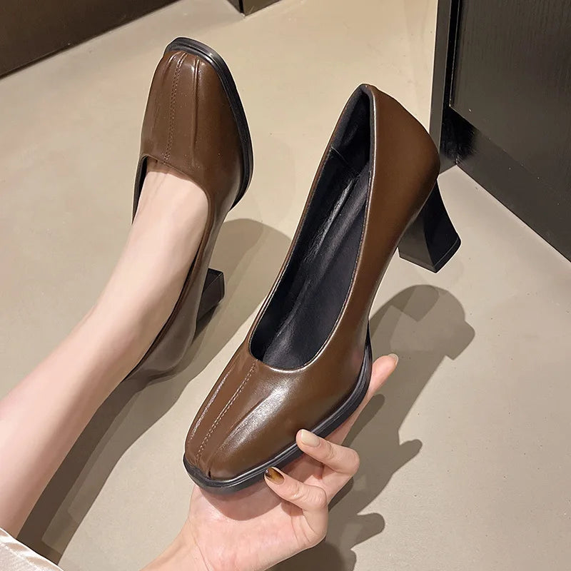 2025 New High Heels Women Chunky Shoes Fashion Loafers Shoes Designer Elegant Dress Party Pumps New Trend Shoes Женская Обувь