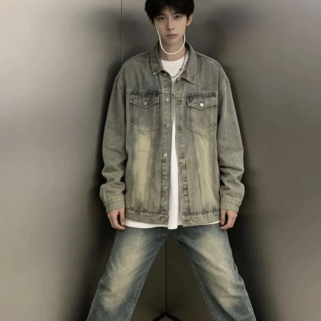 Denim Jackets for Men Baggy Vintage Personality Safari Style Trendy Urban Street Style Handsome Pockets Outwear American  Hombre
