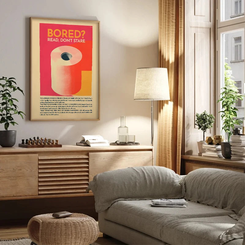 Funny Toilet Art Bathroom Prints Poster Canvas Painting Retro Pink Maximalist Tissue for Guest WC Room Wall Art Aesthetic Decor