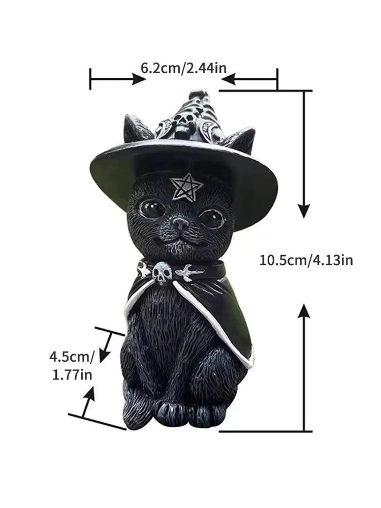 Black Cat Statue Mysterious Cute Cat Witch Cat Figurine Witches Decor Desk Ornament Hand-Painted Sculpture for Halloween 1PC
