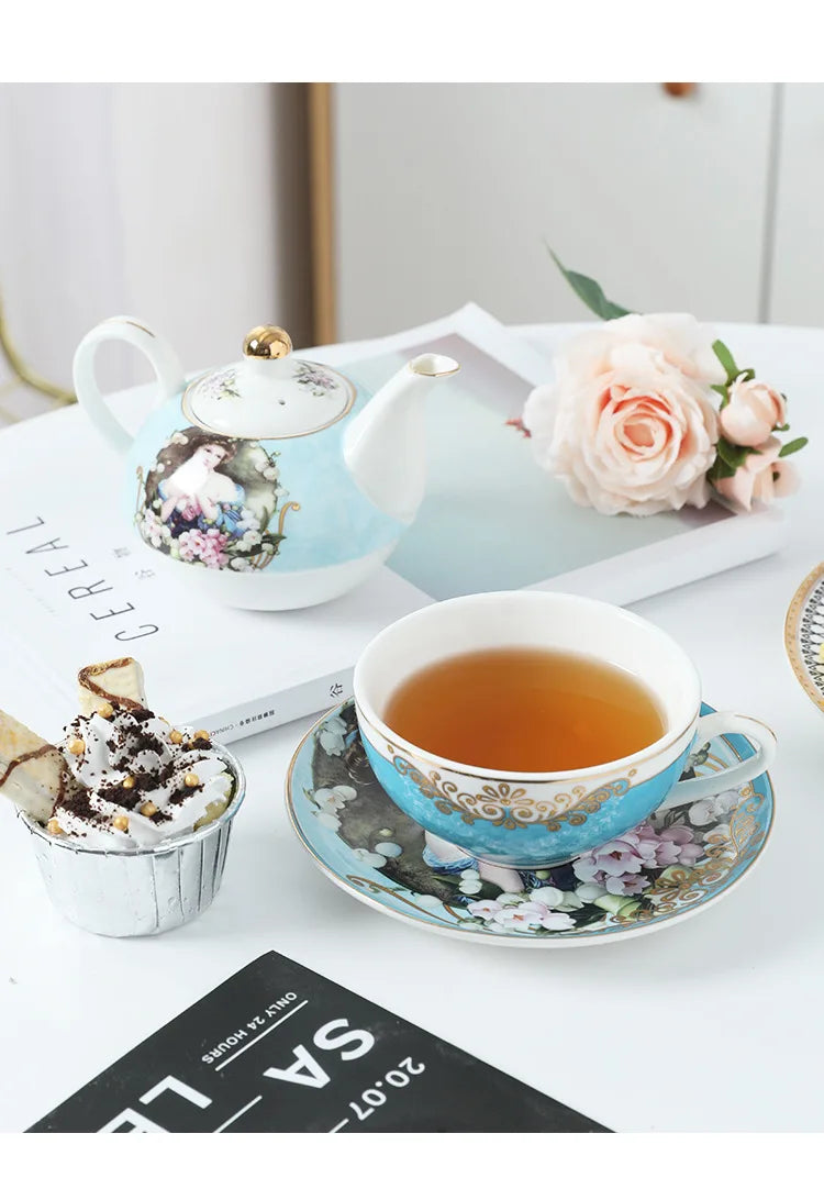 English Afternoon Tea Set, Single Person Mother-Daughter Teapot with Filter, Creative Floral Ceramic Tea Ware