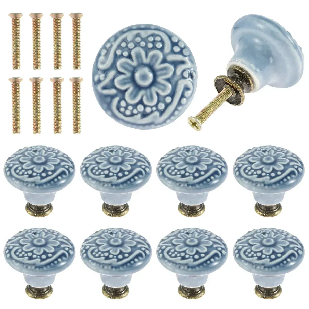 10Pcs Vintage Ceramic Door Knobs for Closet Cupboard Wardrobe Dresser Kitchen Furniture Round Cabinet Knobs Drawer Pull Handles