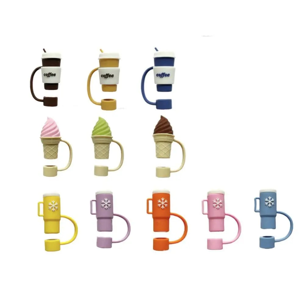 Straw Cover Cap for Stanley Tumblers Cup Accessories Cute Coffee Mug Ice Cream Shape Silicone Straw Dust Toppers Spill Stopper