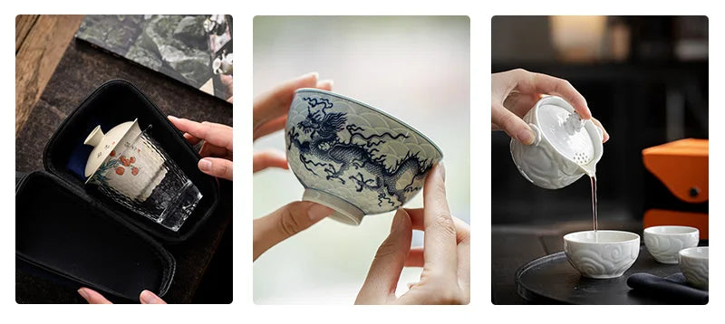 Ceramic Tea Cup Chinese Kungfu Teaware Vintage Blue Porcelain Exquisite Hand-Painted 80ml Office Home Drinkware Perfect Gift