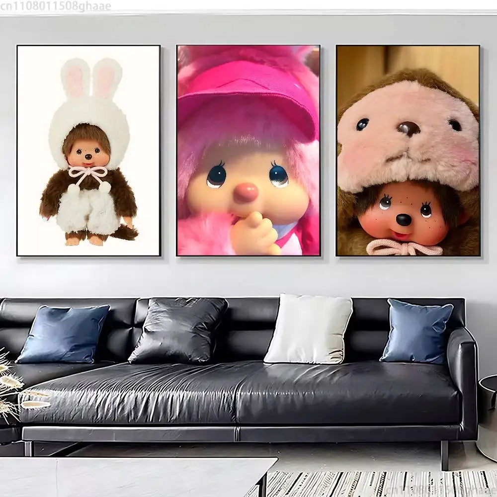 Cute M-monchhichis-s  Classic Wall Art, Canvas Print Poster, Suitable for Home, Living Room, Room Decoration Painting