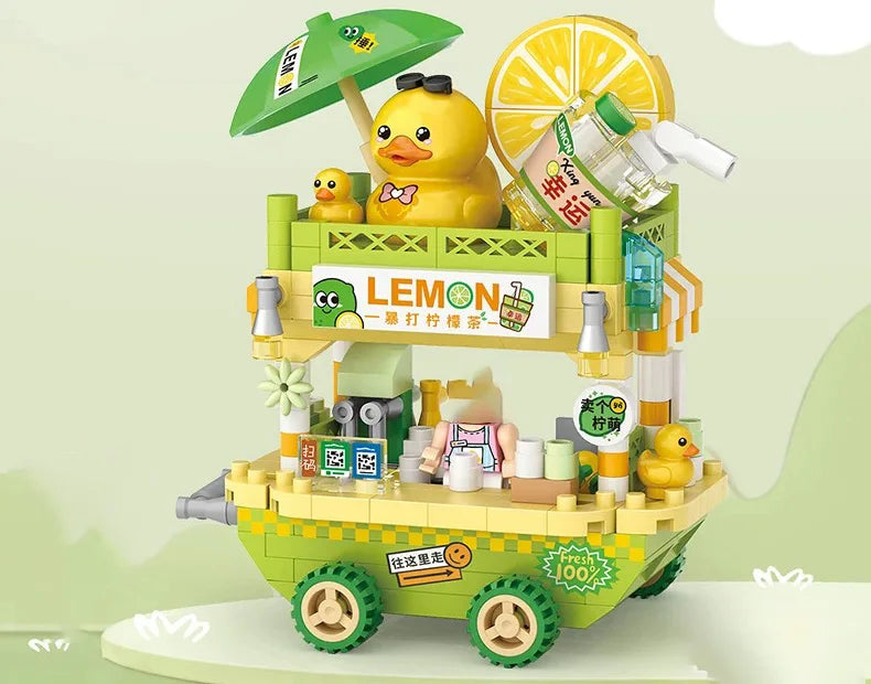 LOZ Street series dessert vending carts, lemon tea vending carts, model assembly, accessories, trolleys, parent-child assembly t