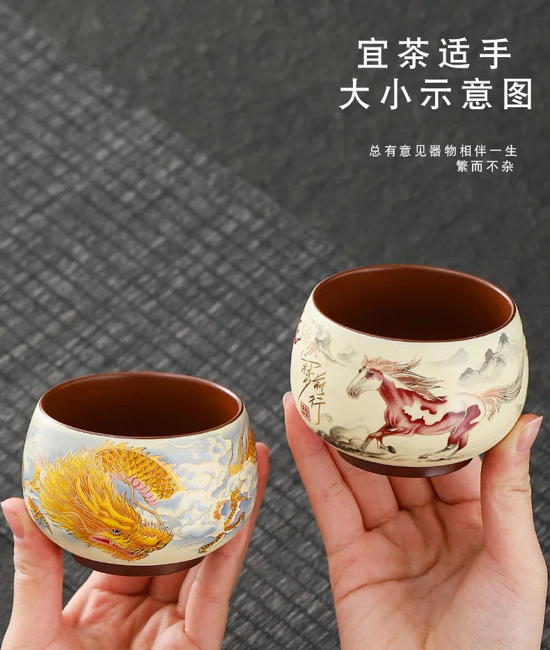 Vintage Purple Clay Tea Cup Chinese Traditional Arhat Cup Zisha Tea Set Accessories Ceramic Master Cup Travel Tea Bowl Teaware