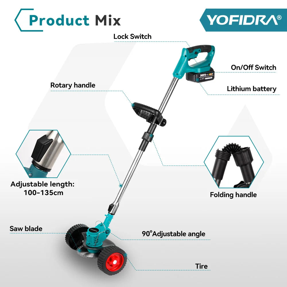 Cordless Electric Lawn Mower Foldable Adjustable Trimmer Efficient Garden Pruning Cutting Power Tools For Makita 18V Battery Pin