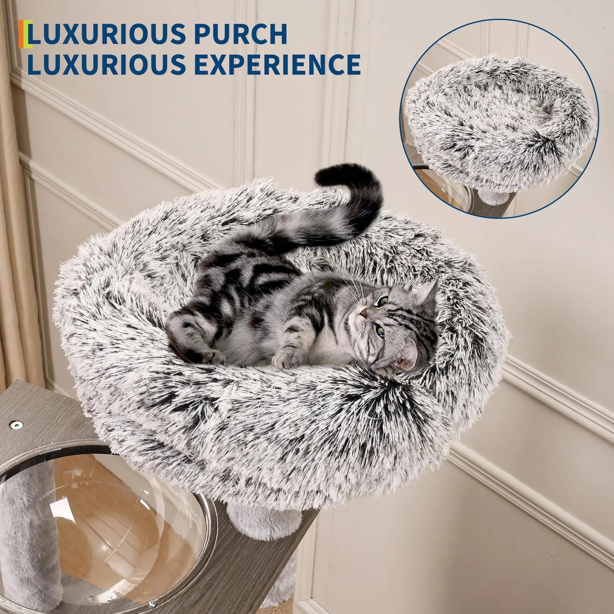 Cat Tree Tower with Litter Box Enclosure, Multi-Level Cat Furniture Featuring Hammock and Washable Cushions, Indoor Cat Tower