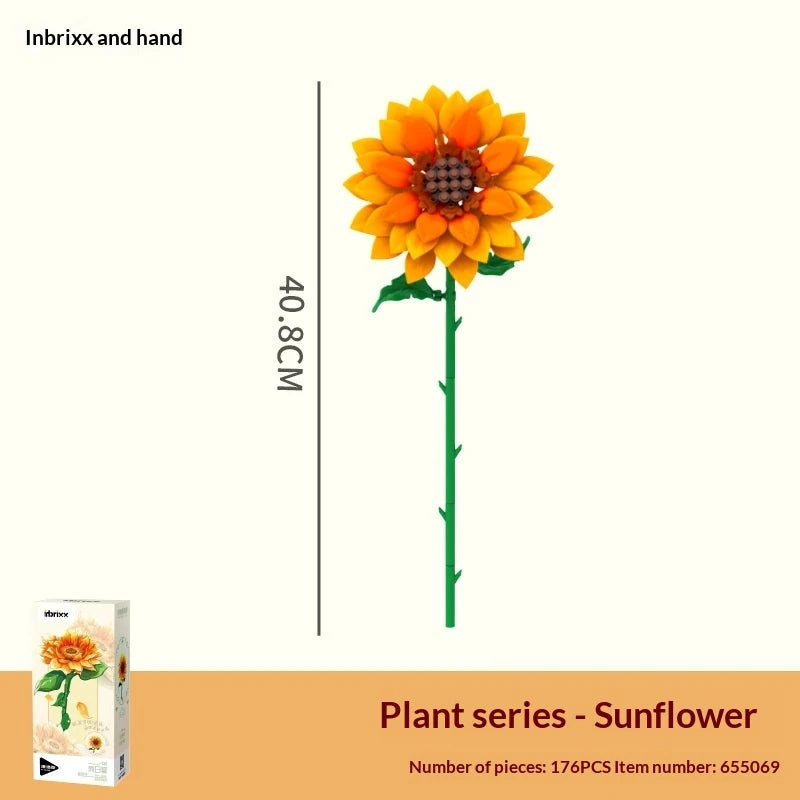 DIY Flower Building Blocks Botanical Plant Mini Bricks Sakura Sunflower Magnolia Bouquet Toy Desktop Decoration Gift