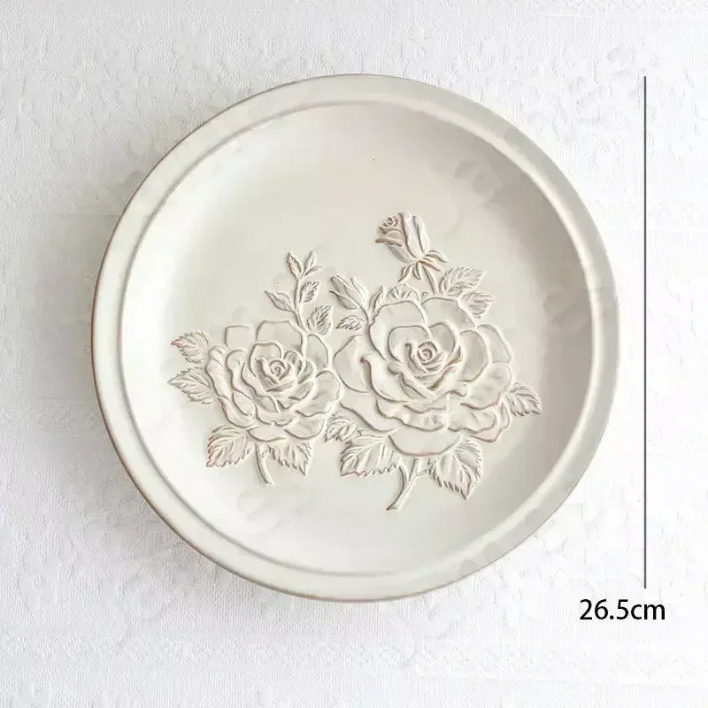 Ceramic Plates Vintage Style Dinner Plate Tulip Relief Ceramic Plates Steak Pasta Dishes Tableware Household Use Tableware Home