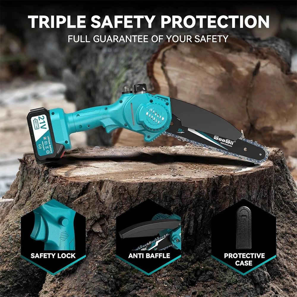 SEESII 8 Inch Electric Chainsaw Mini Cordless Chainsaw Wood Cutter Pruning Garden Power Tools For Makita 18V Battery pin